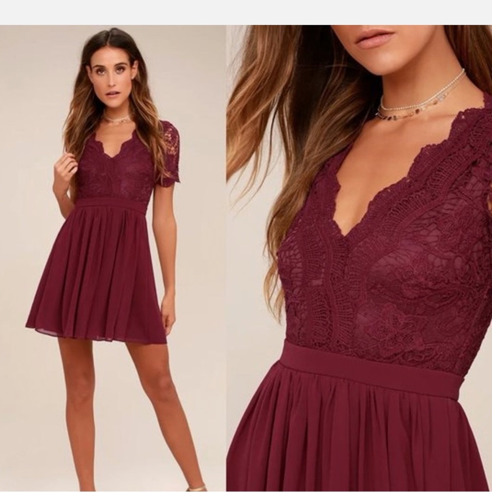 Lulu's angel in disguise Burgundy Lace skater Dress